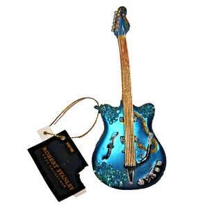 Robert Stanley Christmas Ornament Glass Blue Electric Guitar Band Rock and Roll